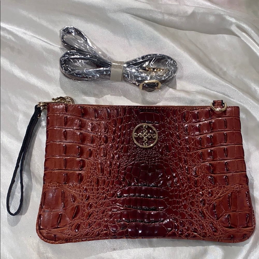 Elegant Brown Crocodile-Embossed Wrislet/shoulder bag. NEW